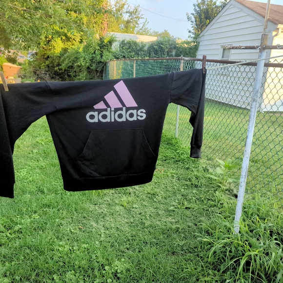 Adidas Black Hoodie with Pink Logo - Picture 1 of 3